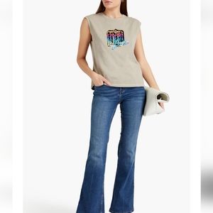 Maje Printed Cotton Tank Top Size 2 US 6 Gray Khaki Mushroom